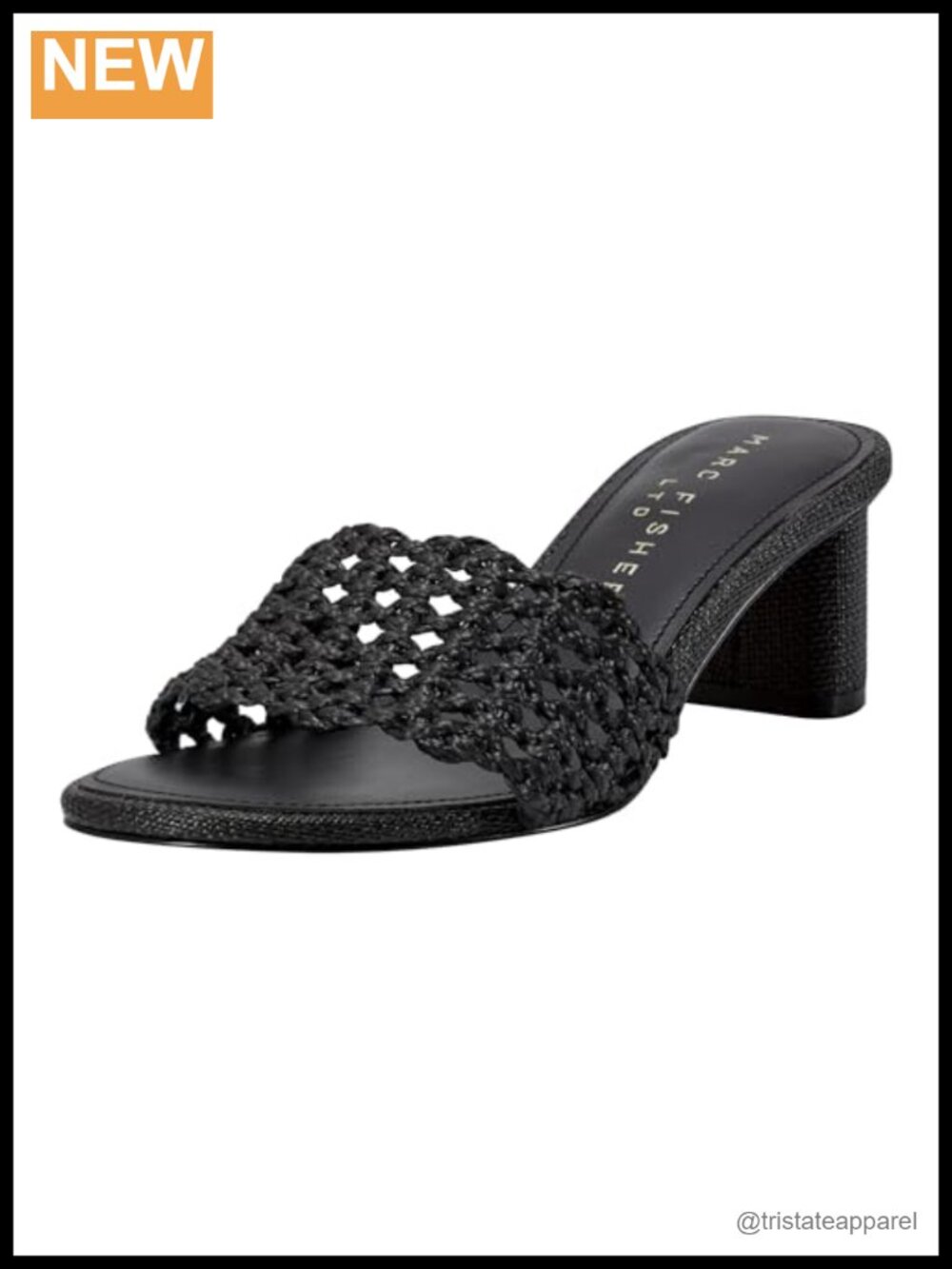 Faux Leather Block Heel Slip On Dress Sandals Woven Strap